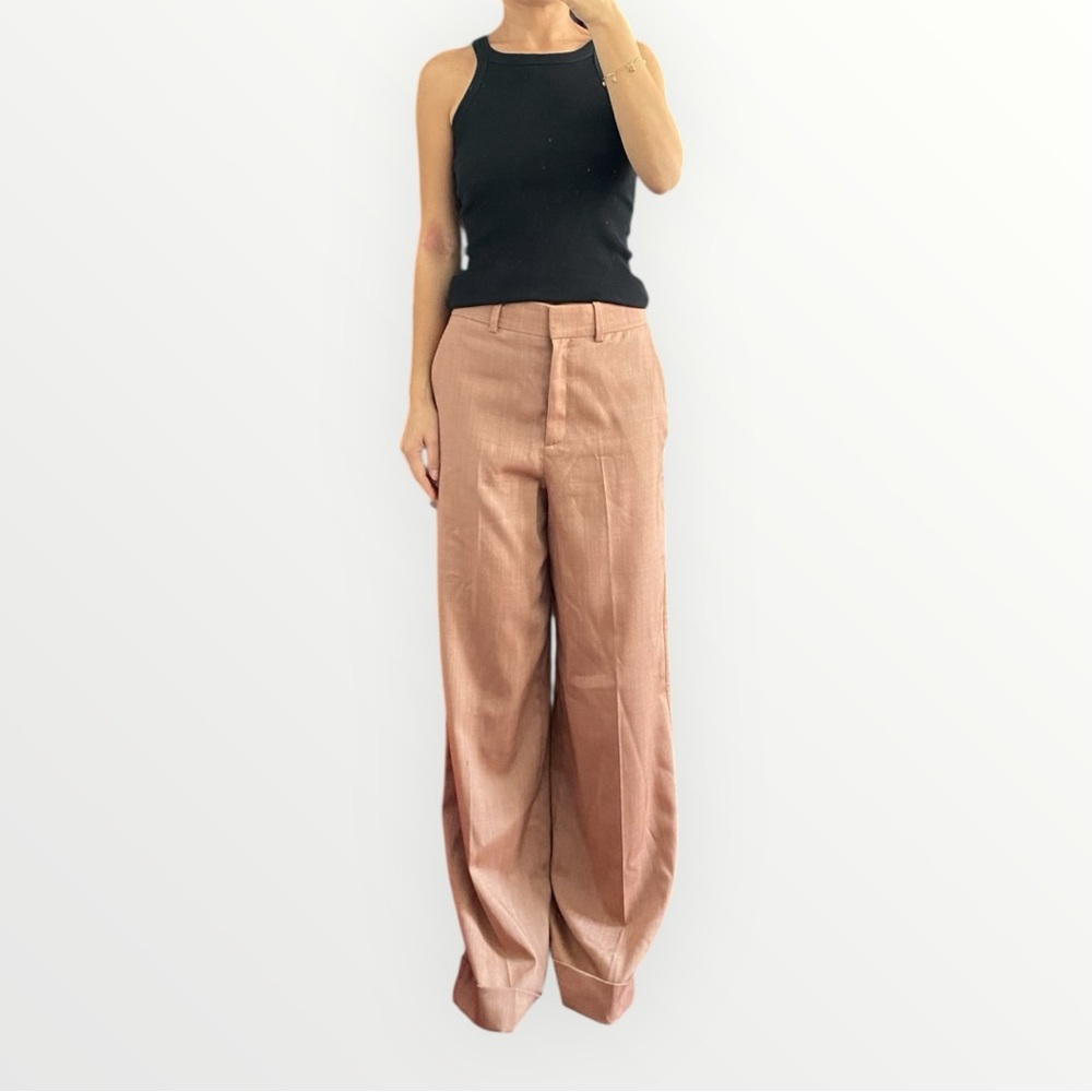 COS Wool Folded Hem Tan Brown Wide Leg Pants US 6